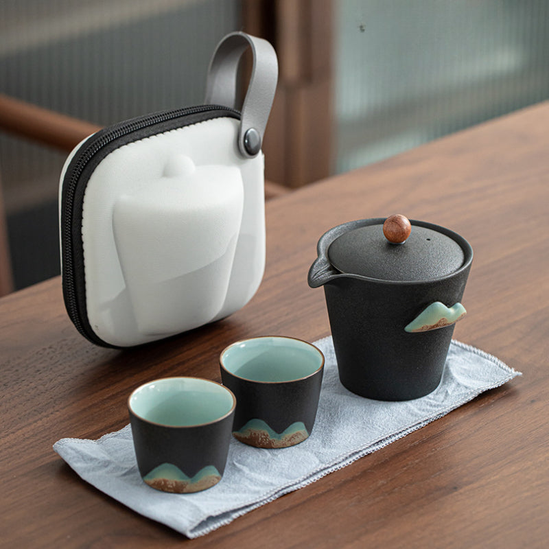 Japanese-Style Hand-Painted Yuanshan Travel Tea Set