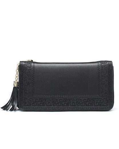 Auspicious Embroidery Leather Hand Bag Wallet - gloriouscollection