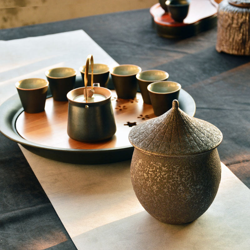 Japanese-Style Handmade Rust Glaze Tea Pot Large Pu&