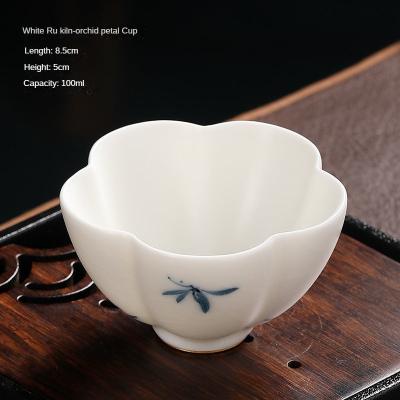 Hand-painted Orchid White Ru Ware Master Cup