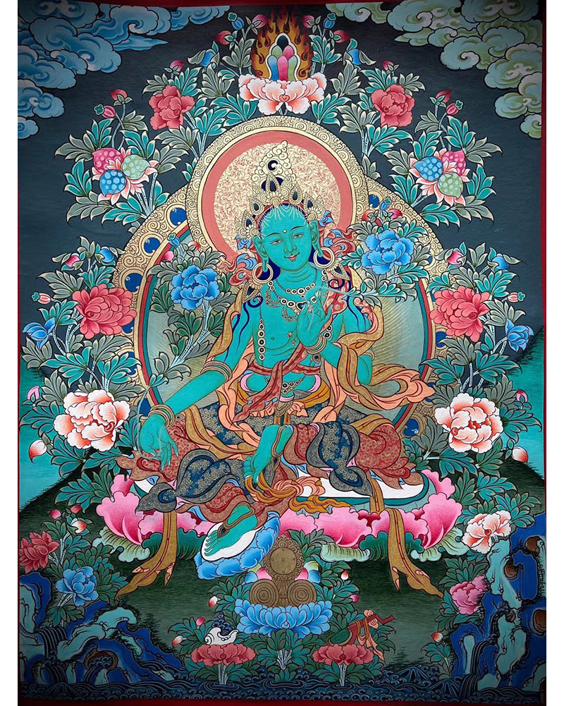 The Green Tara Thangka Painting Customized/Enquiry