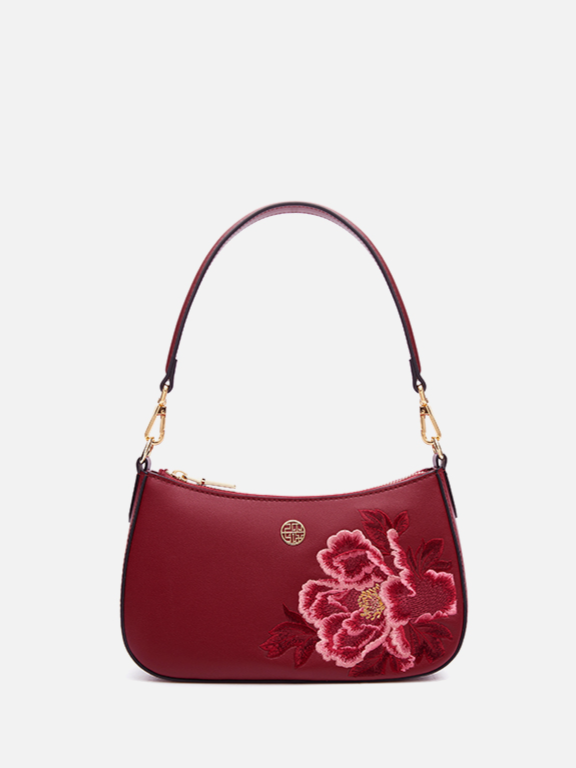 Elegant Flower Blossom Embroidered Leather Shoulder Bag