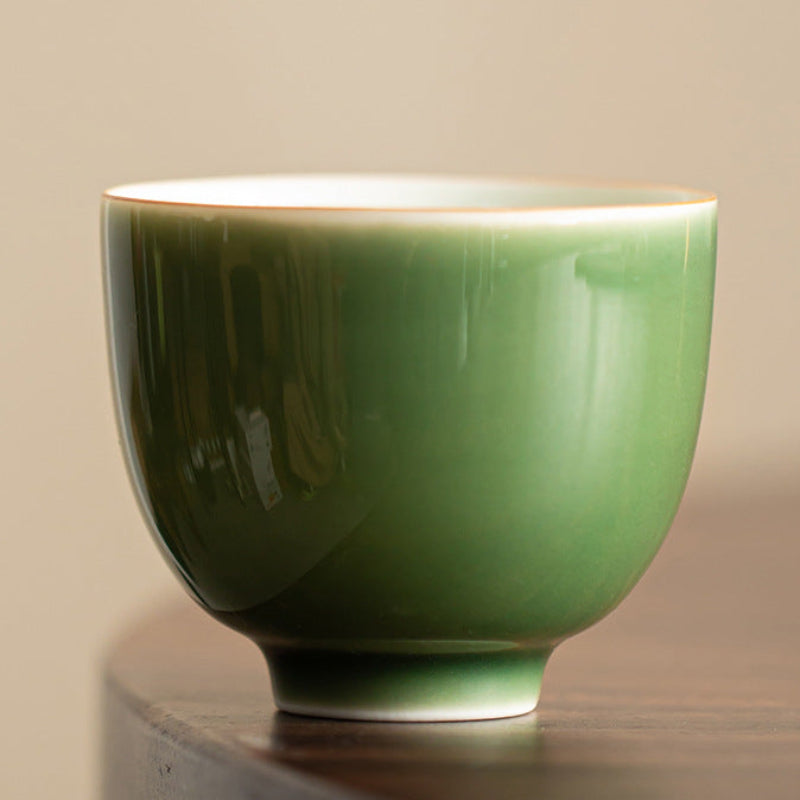 Japanese Style Porcelain Green Glass Glaze Tea Cup