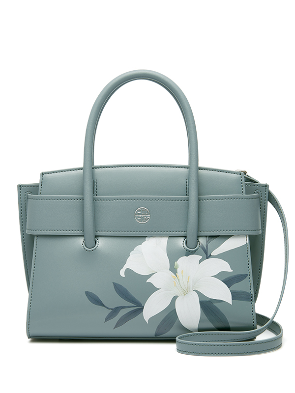 Elegant Lily Blossom Embroidered Genuine Leather Handbag