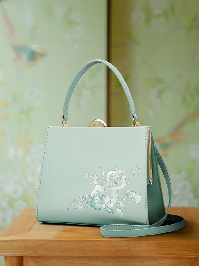 Orchid Leather Embroidery Handbag