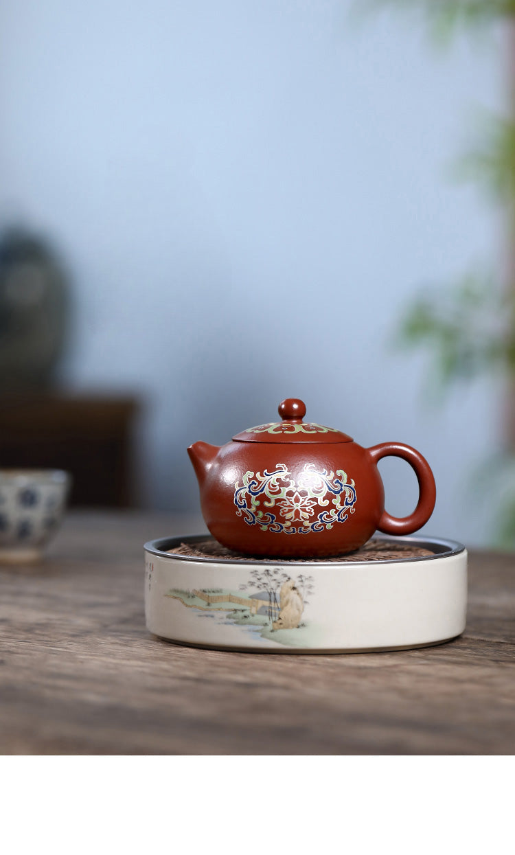 Yixing Cloisonné  Pear Skin Purple Clay Teapot