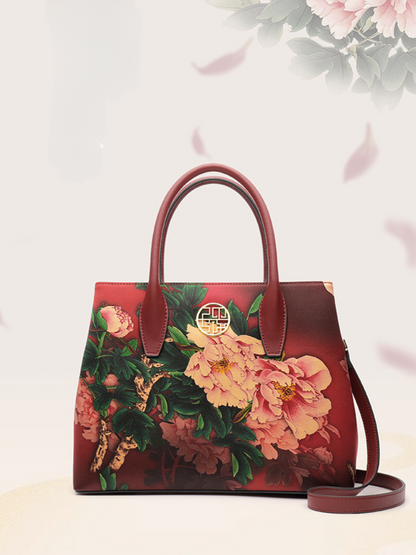 Auspicious Peony Ode Embroidered Silk Handbag