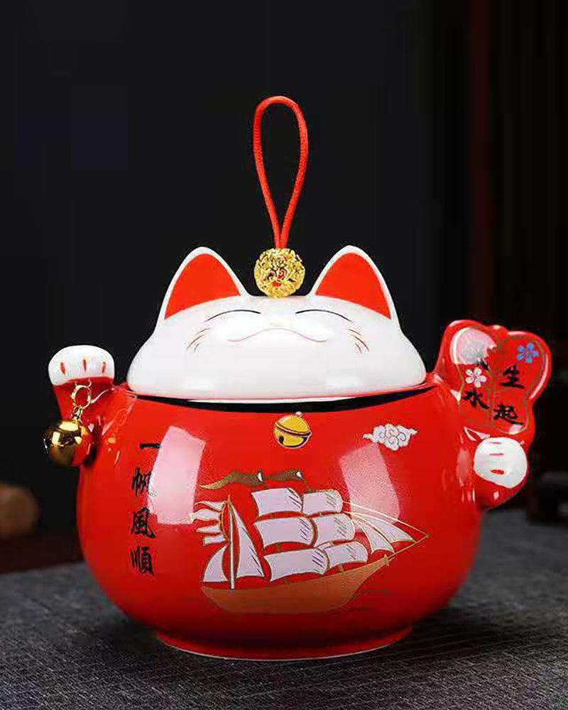 Lucky Cat 4 Color Tea/Candies/Coffee Beans Ceramic Jar - gloriouscollection