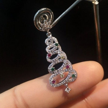 Christmas Tree Earrings Christmas Hollow Color Gemstone Earrings