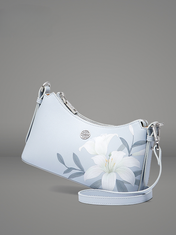 Elegant Lily Flower Embroidered Leather Shoulder Bag
