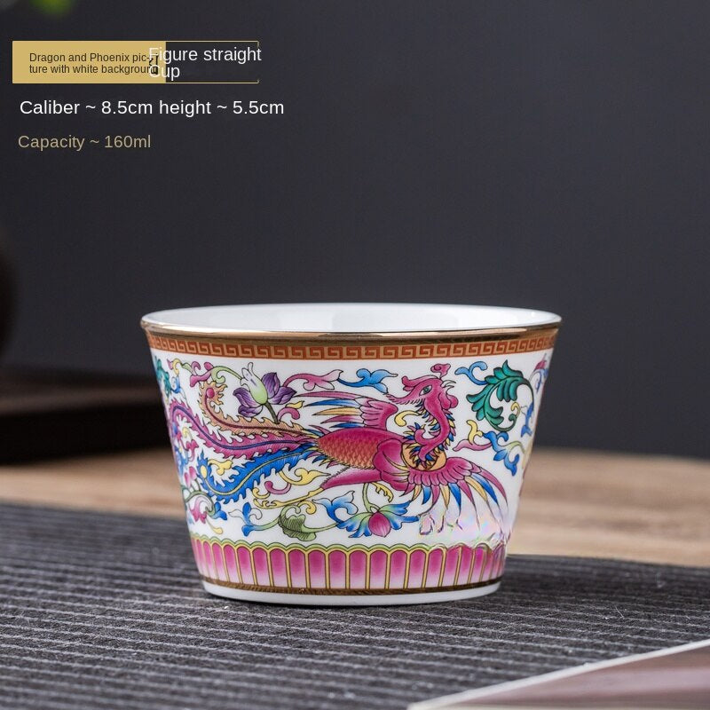 Auspicious Dragon &amp; Phoenix Enamel Color Soup Bowl