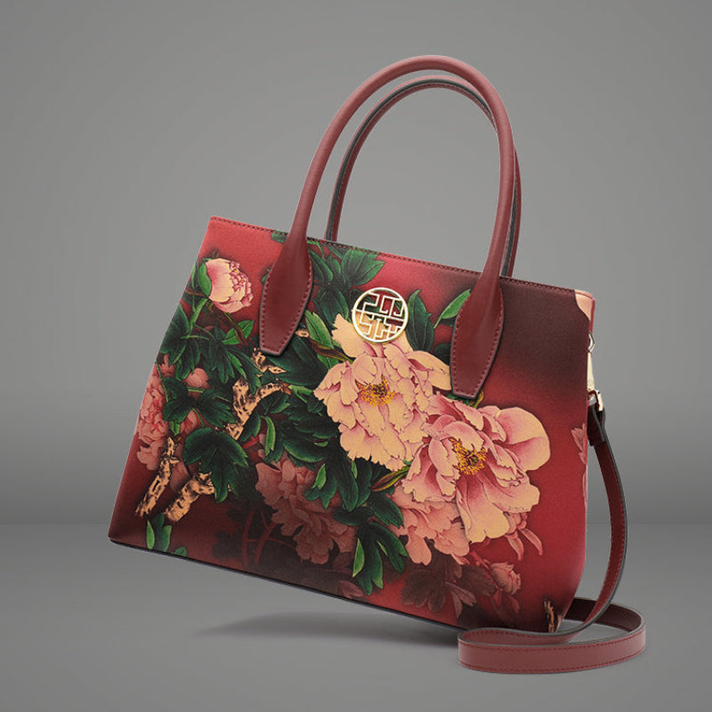 Auspicious Peony Ode Embroidered Silk Handbag