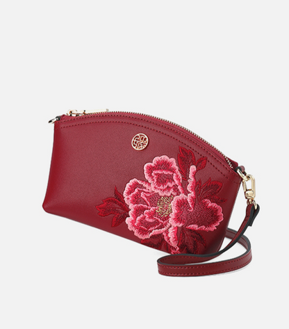 Prosperity Flower Blossom Embroidered Leather Purses