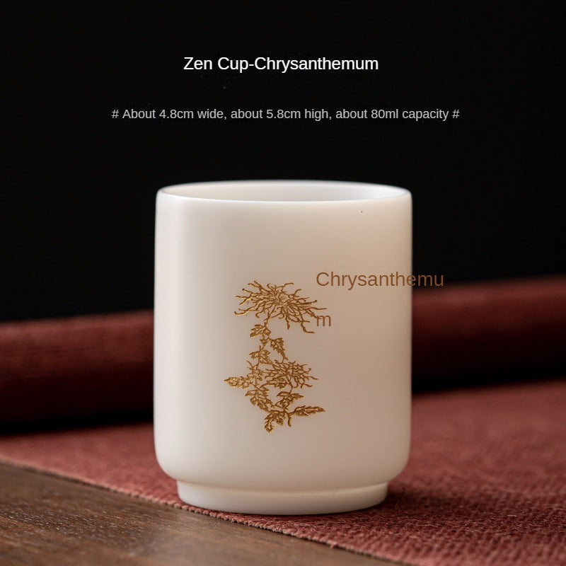 White Jade Plum Blossoms Orchids Bamboo Tea Cup