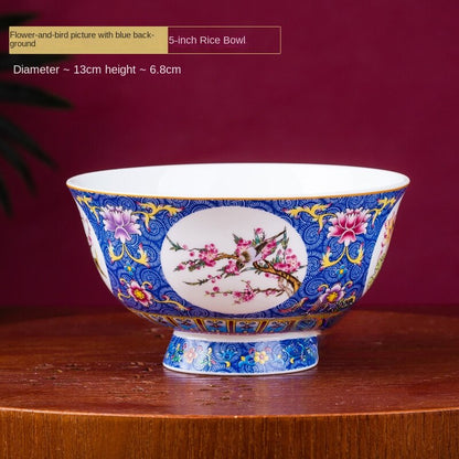 Flower and Bird Enamel Color Noble Bone China Bowl