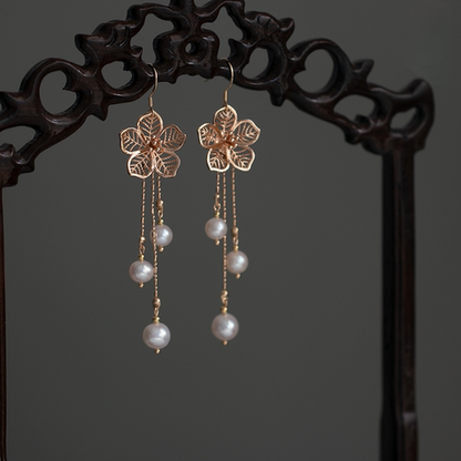 Handmade Antique Earrings Pearl Fringe Earrings