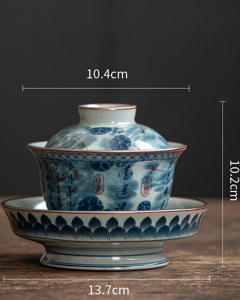 Blue And White Flower Crackle-Glaze Porcelain Gaiwan Tea Set - gloriouscollection