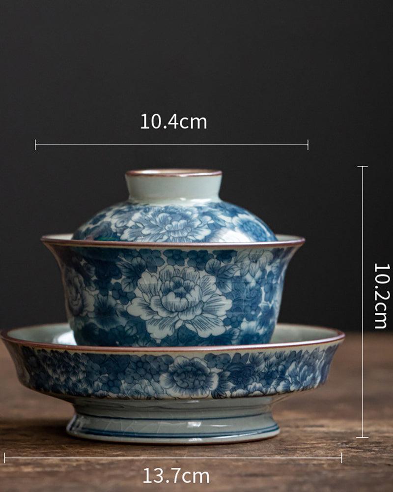 Blue And White Flower Crackle-Glaze Porcelain Gaiwan Tea Set - gloriouscollection