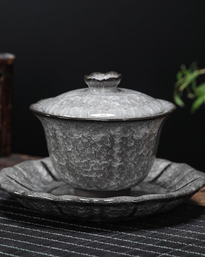 Ice-Crack Black Porcelain Gaiwan Tea Set - gloriouscollection