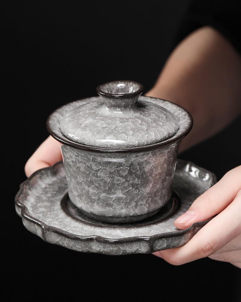 Ice-Crack Black Porcelain Gaiwan Tea Set - gloriouscollection