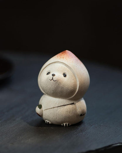 Handmade Baby Peach Panda Decorative Ceramic Tea Pet - gloriouscollection