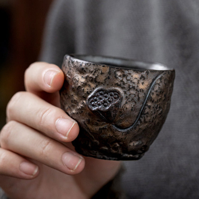 Antique Gilded Iron Glazed Lotus Tea Cup