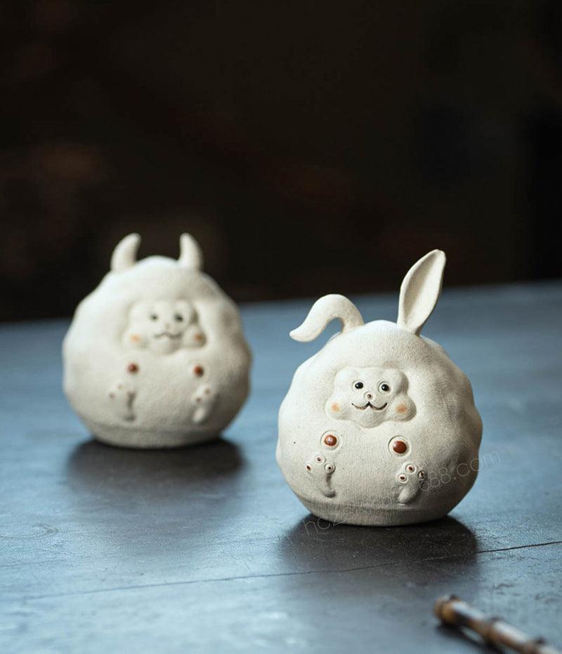 Handmade Baby Rabbit &amp; Sheep Decorative Ceramic Tea Pet - gloriouscollection