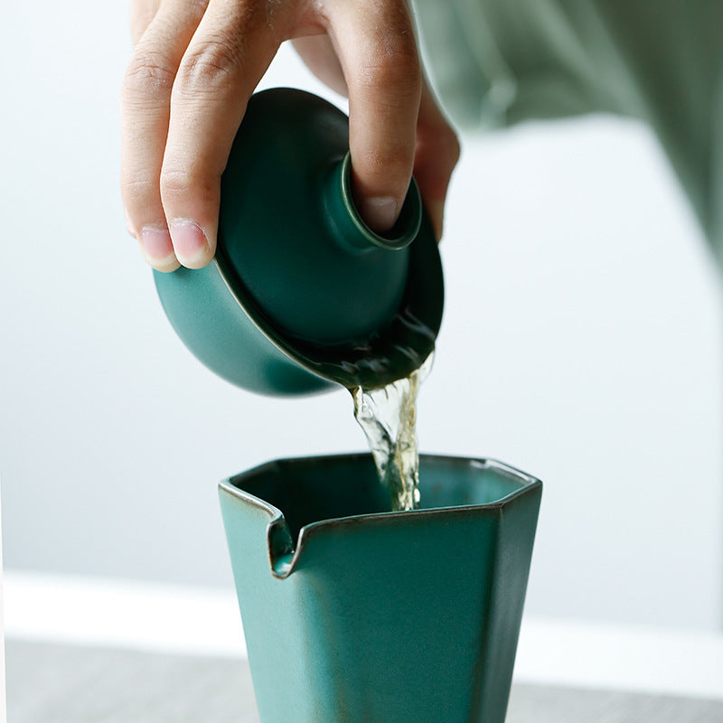 Handmade Retro Stoneware Ceramic Sancai Gaiwan