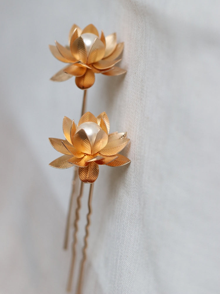 Lotus Flower Pearl Small Metal Hairpin