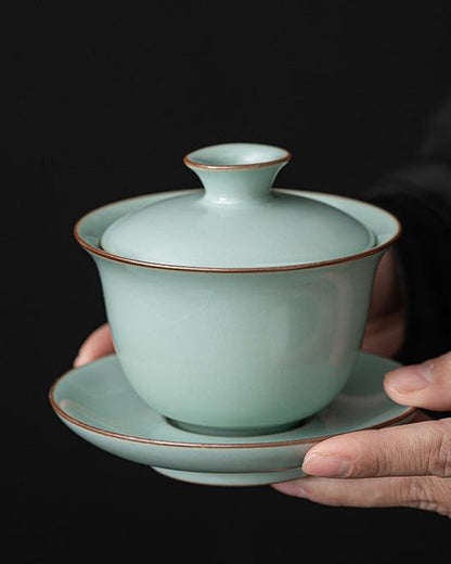 Ru-Kiln Cyan CrackleGlaze Porcelain Gaiwan Tea Set - gloriouscollection