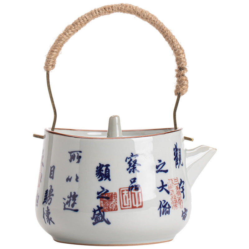 Antique Style Blue and White Orchid Pavilion Preface Teapot