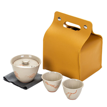 Japanese Alum Red Ceramic Kung Fu Tea Set