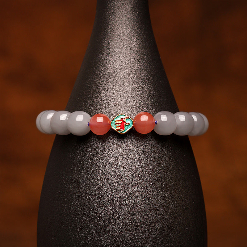 Zodiac Hetian Jade Red Agate Buddha Beads Bracelet