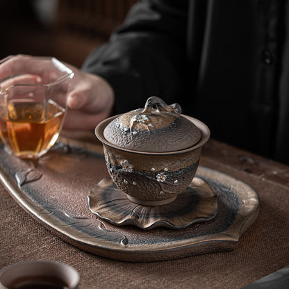 Handmade Stoneware Gold Iron Glaze Plum Blossom Gaiwan