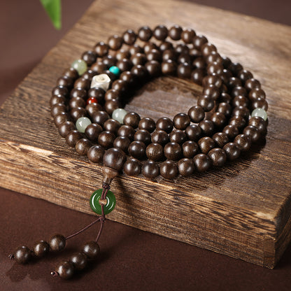 Agarwood Peace Knot Multi-loop 108 Beads Bracelet