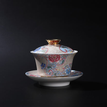 Handmade Cloisonne Silver Three Cai Gaiwan