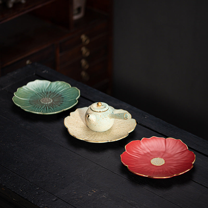 Lotus Bearing Stoneware Tea Pot Base Pot Mat