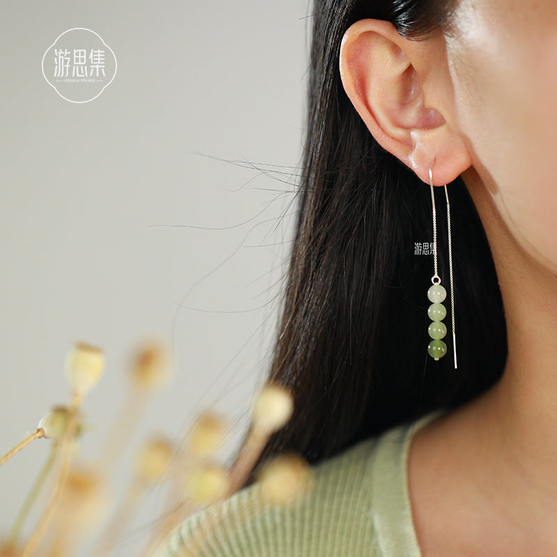 Temperament Jade Sterling Silver Ear Line Earrings