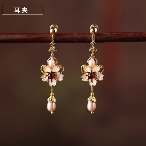 Cloisonne Flower Pearl Earrings