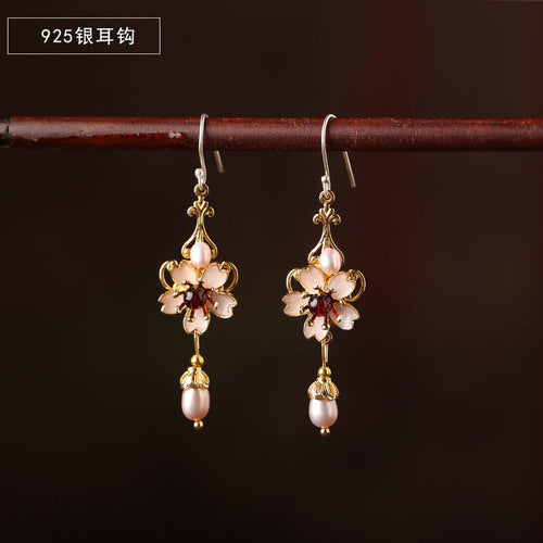 Cloisonne Flower Pearl Earrings