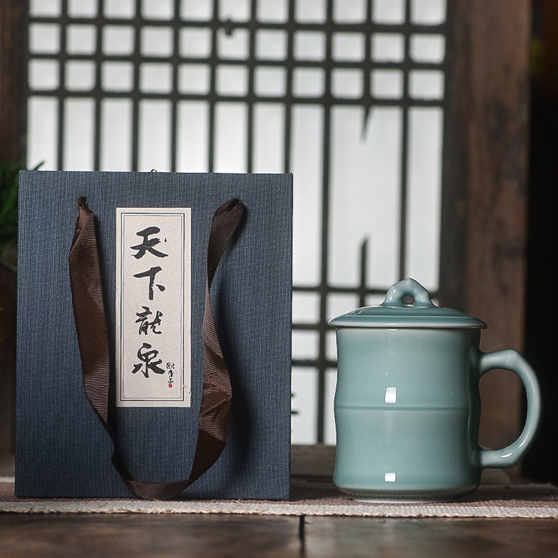 Bamboo joint Celadon Handle &amp; Lid Water Mug