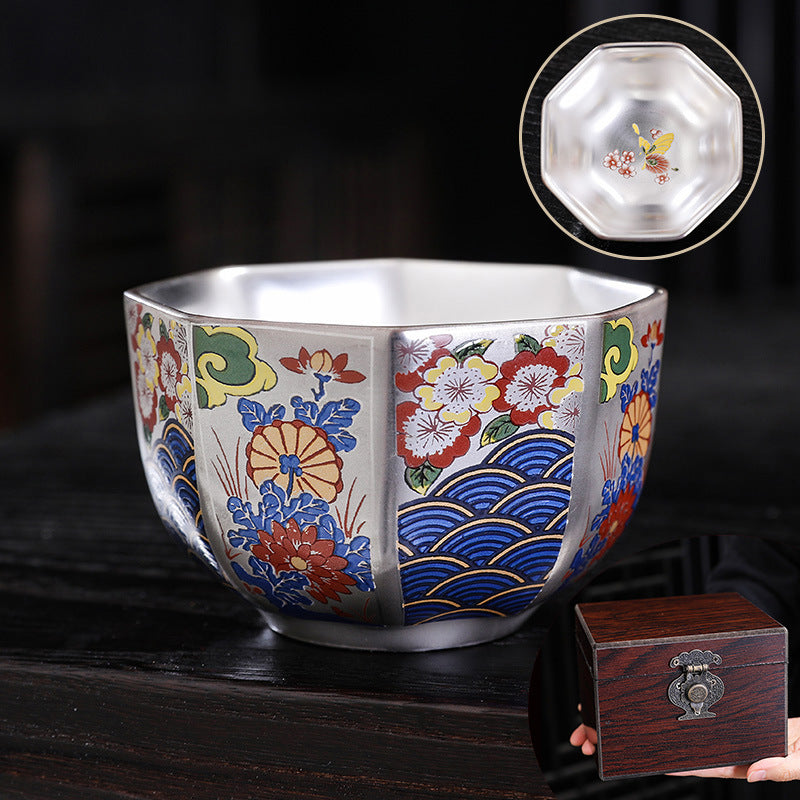 Japanese Enamel Color Silver Plated Tea Cup