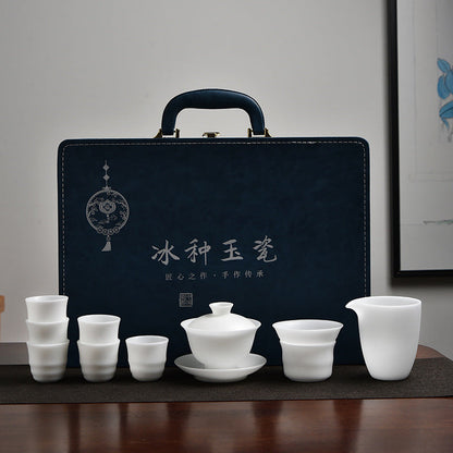 Handmade White Porcelain Ice Jade Kung Fu Tea Set
