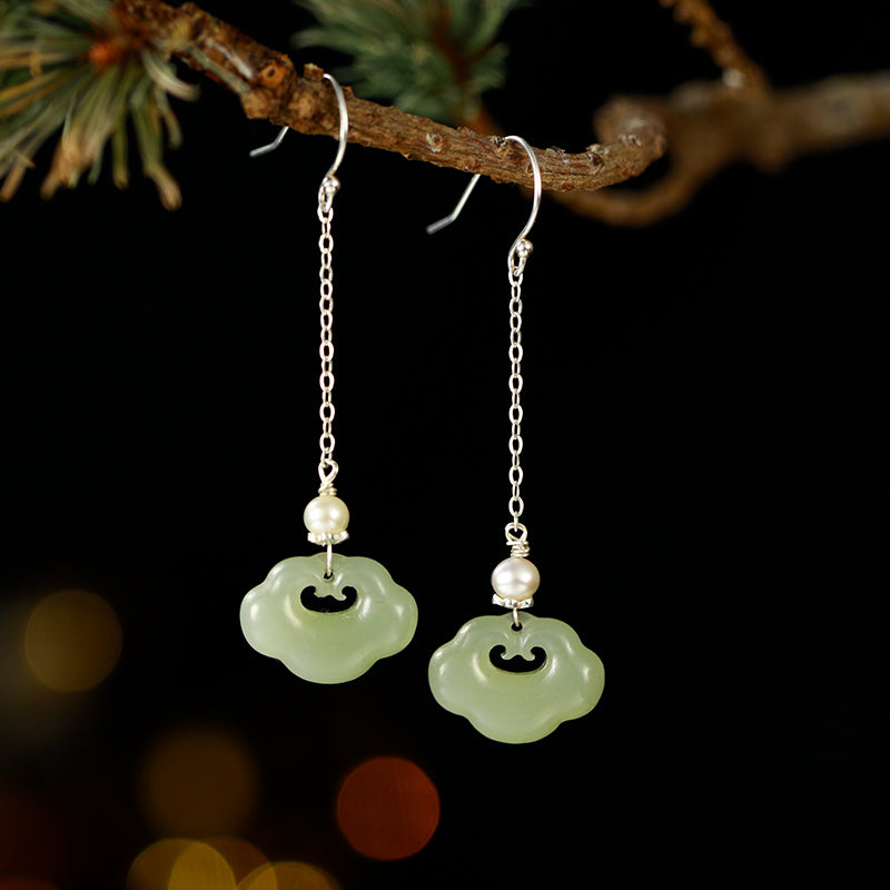 Hetian Jade Cloud Pearl Sterling Silver Earrings