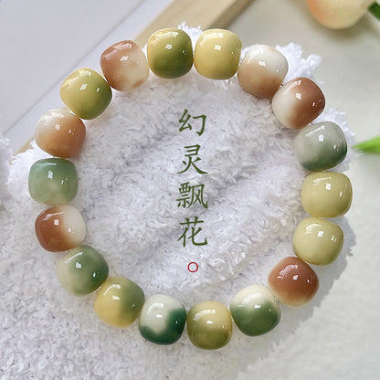 Lime White Jade Bodhi Root Buddha Beads Bracelet