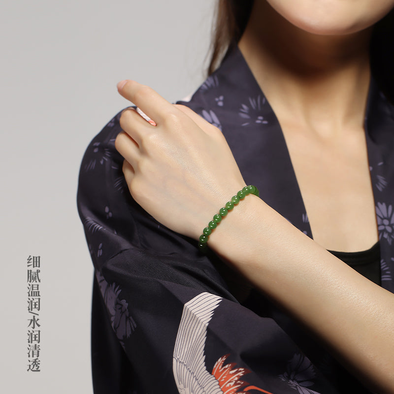 Hetian Green Jade Lotus Root Pink Bracelet