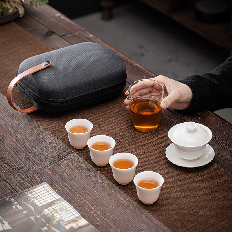 Mutton-Fat Jade Portable Travel Tea Set