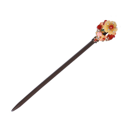 Cloisonné Synthetic Flower Red Agate Elegant Hairpin