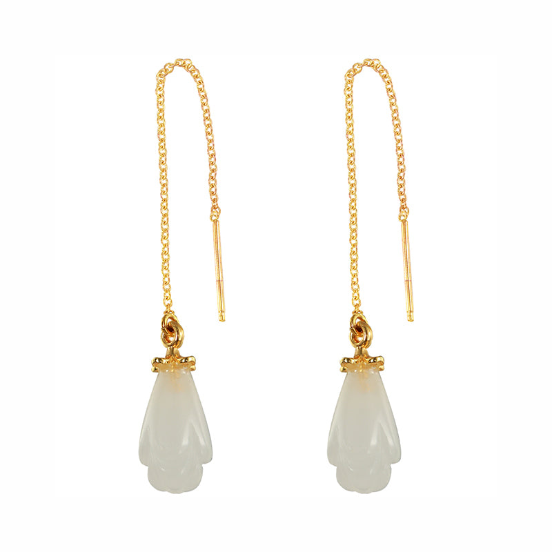 Magnolia White Jade 14K Gold Threader Earrings