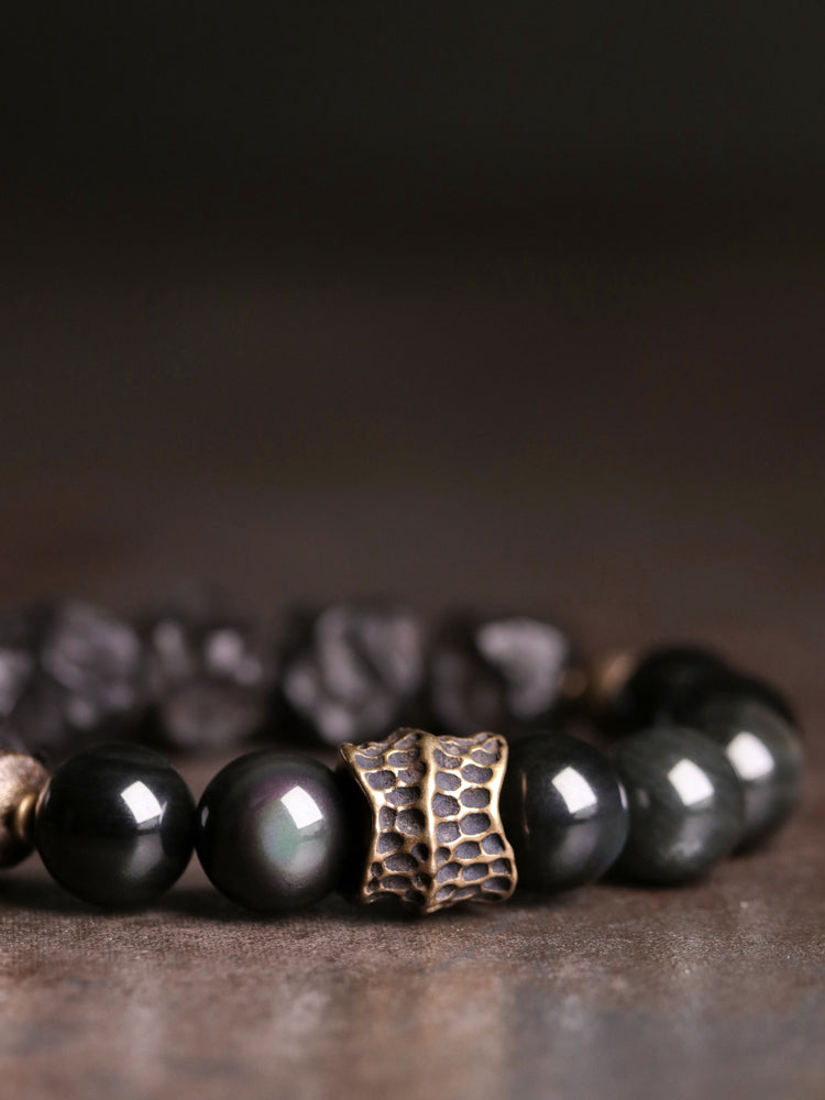Handmade  Blackwood Mixed Obsidian Beads Bracelet